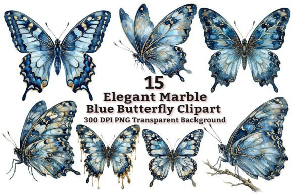 Download Elegant Marble Blue Butterfly Clipart - Elegant marble Collection